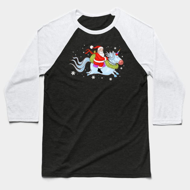 Santa Riding Unicorn Baseball T-Shirt by DragonTees